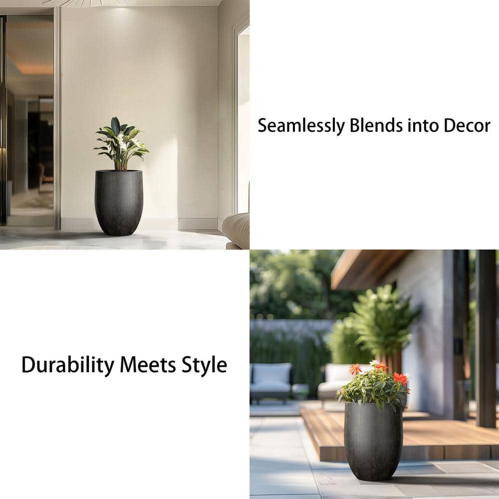 17 in. Large Bronzed Black Concrete Round planter / Pot with drainage holes - Hercitys