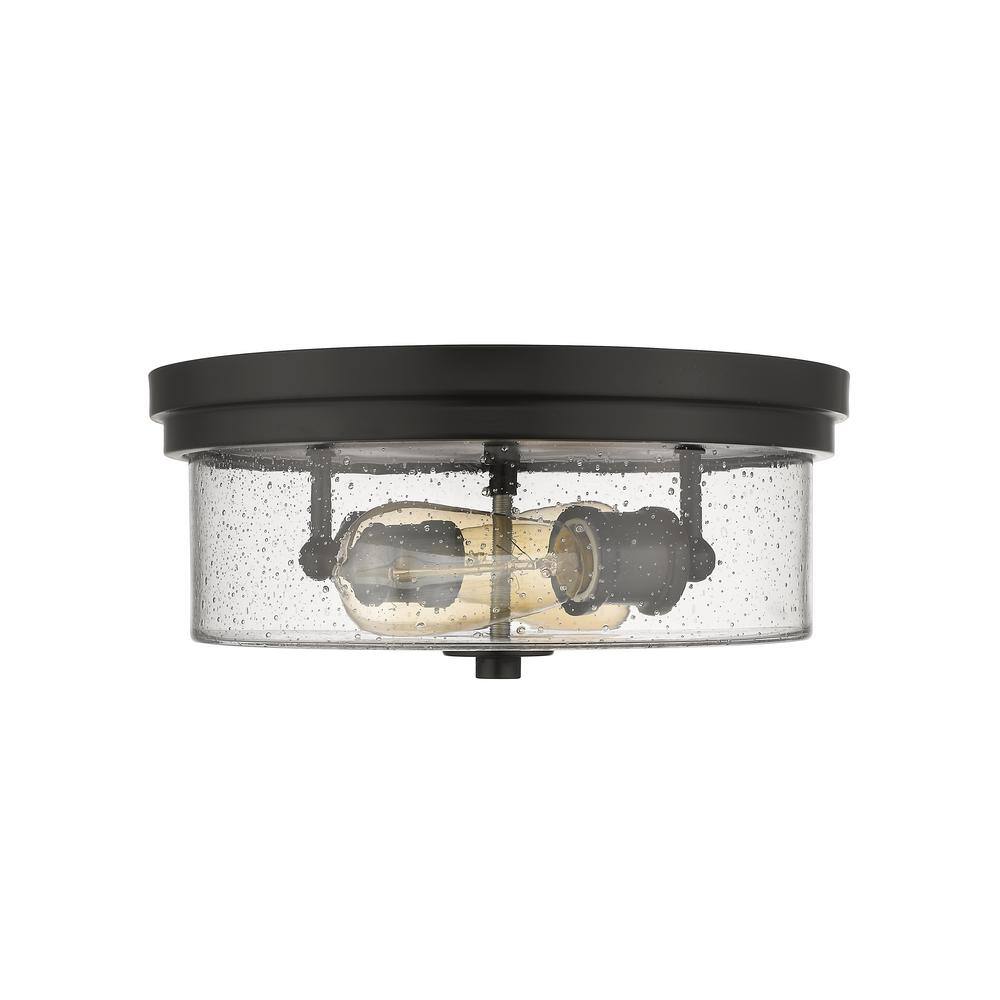 12 in. 2-Light Matte Black Flush Mount with Clear Seedy Shade - Hercitys