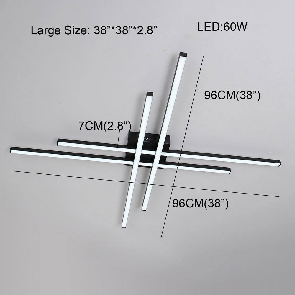 38 in. 4-Light Matte Black Integrated LED Flush Mount - Hercitys