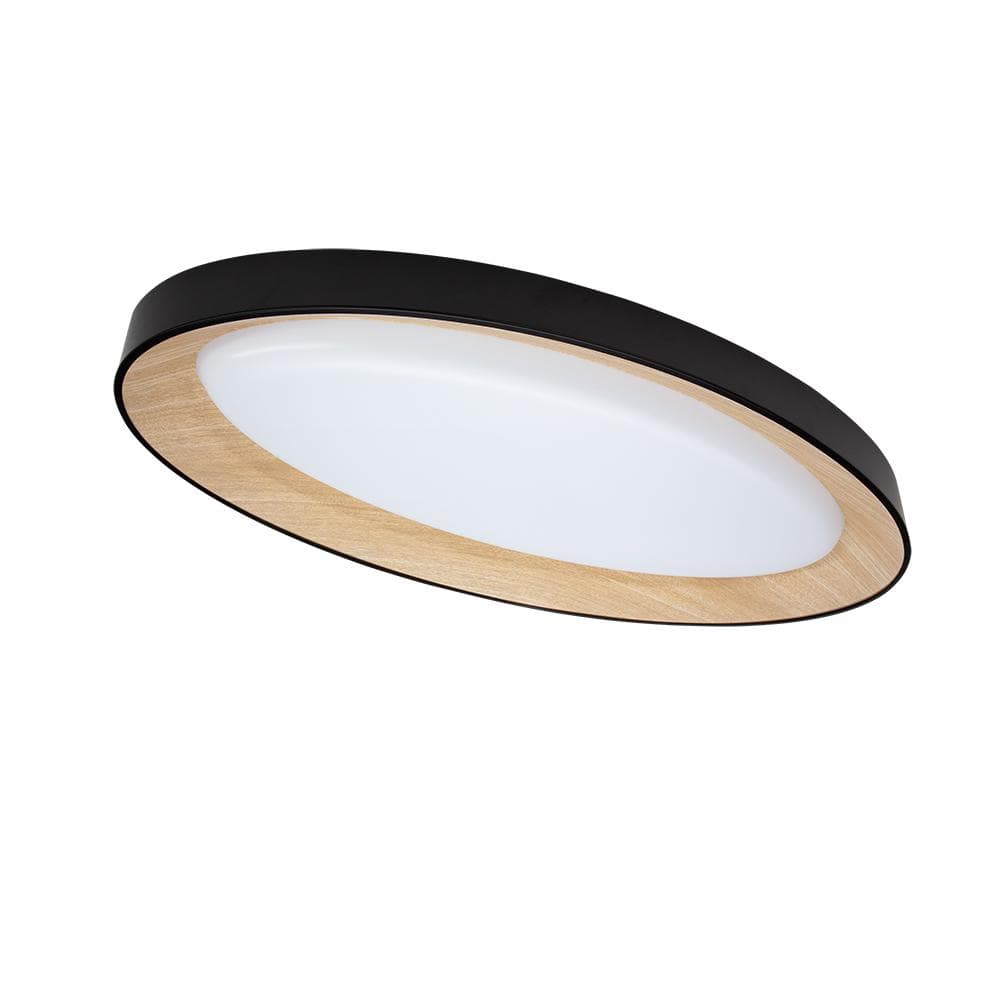 32 in. Matte Black White Oak Interior Oval LED Flush Mount Ceiling Light 3000 Lumens 42W Adjustable CCT Dimmable - Hercitys