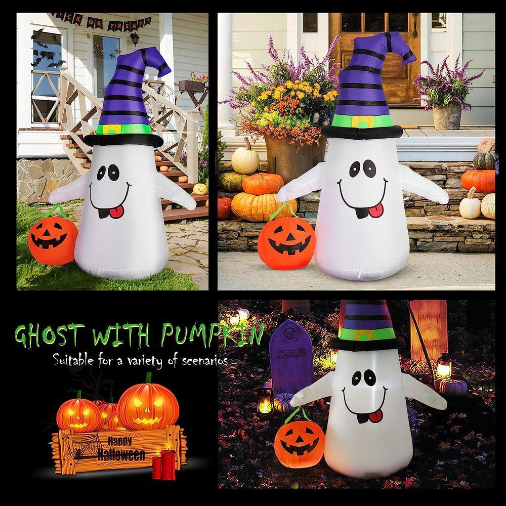 5 ft. Height Halloween Inflatable LED Lighted White Ghost with Pumpkin Lantern - Hercitys