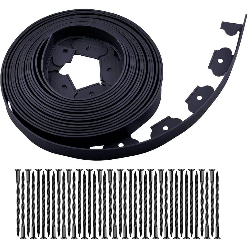 40 ft. x 2 in. Black Plastic Garden Landscape Polyethylene Edging with 40 Spikes for Lawn - Hercitys
