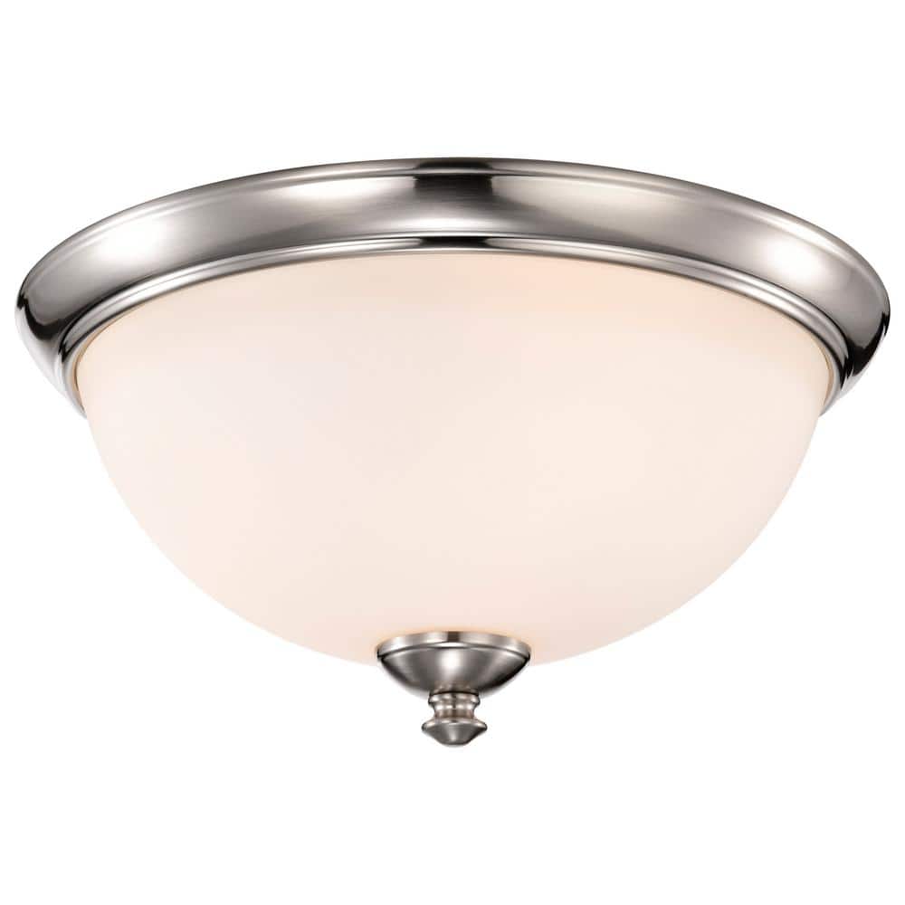 3-Light Flush Mount Brushed Nickel Fixture with Frosted Glass Shade - Hercitys