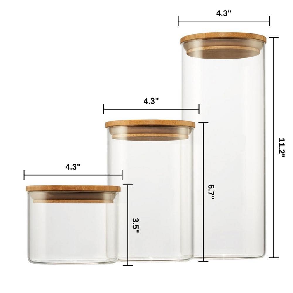 3-Piece Glass and Bamboo Canister Set – A - Hercitys