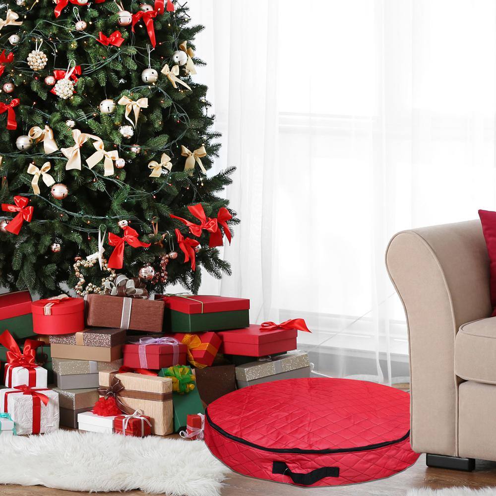 36 in. Artificial Red Premium Quilted Christmas Wreath Storage Bag - Hercitys