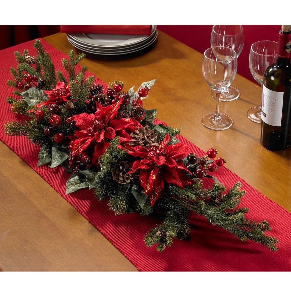 36 in. Artificial Poinsettia Centerpiece Berry - Hercitys