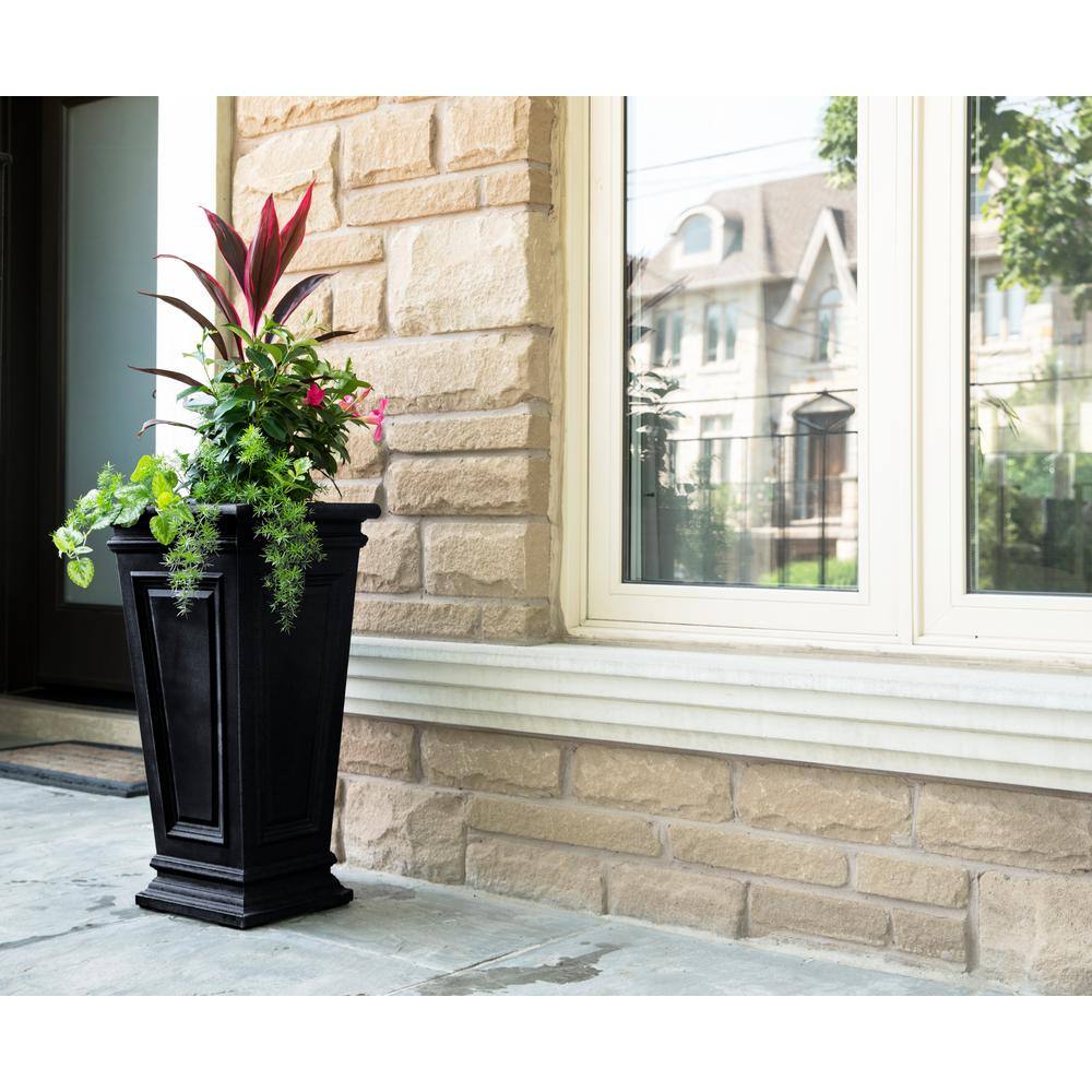 27 in. H x 14 in. W Black Covington Plastic Self-Watering Planter with Tall Square Taper - Hercitys