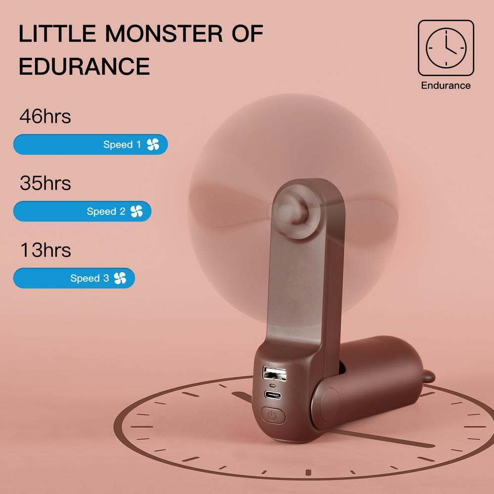 5 in. Personal Fan in Brown with 4500mAh Battery - Hercitys