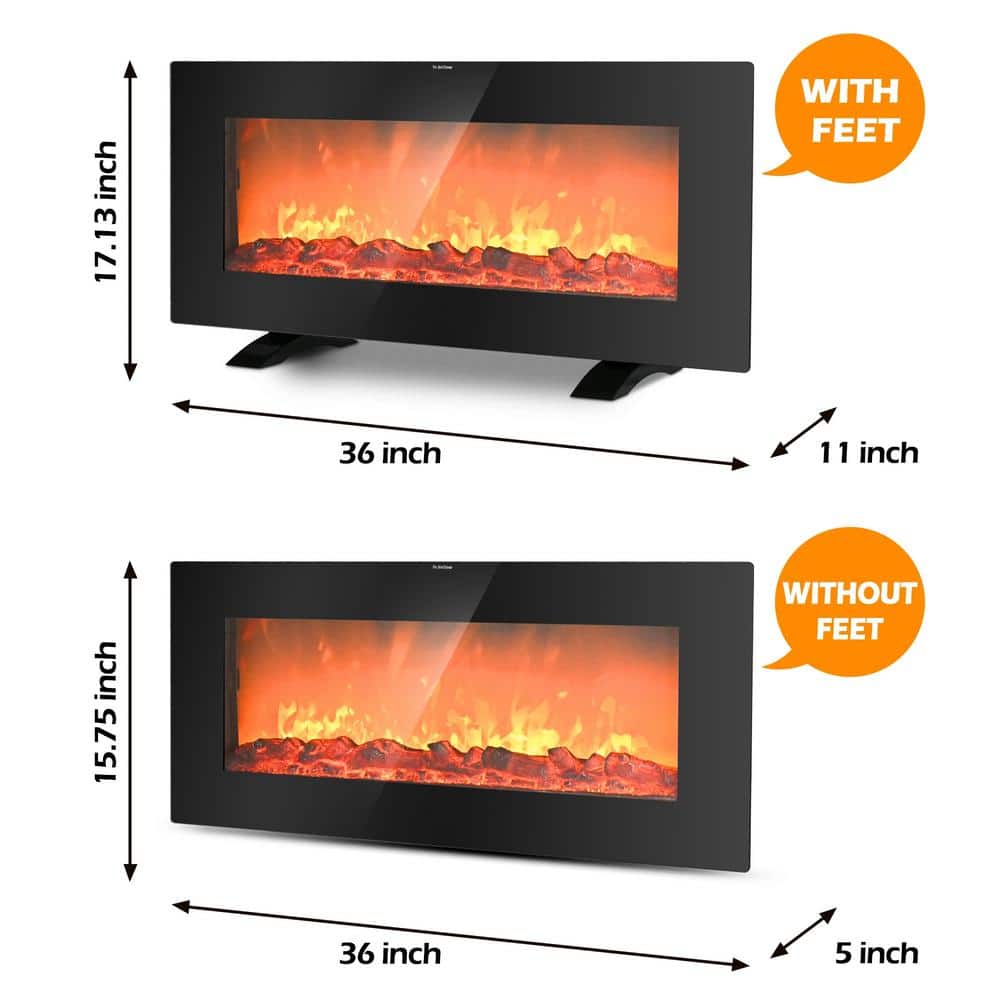 36 in. 1500-Watt Freestanding or Wall-Mounted Electric Fireplace and Heater, Safety Features, ETL Certified in Black - Hercitys