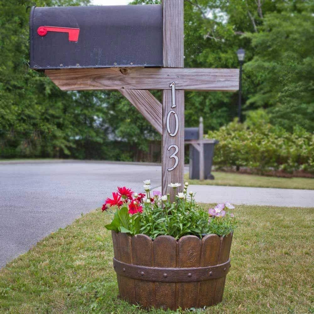 20 in. Dia x 12.25 in. H Barrel Cast Stone Fiberglass Mailbox Barrel - Hercitys