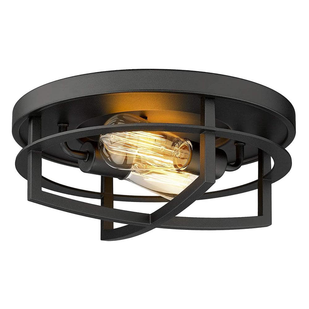13 in. 2-Light Black Flush Mount with Metal Shade - Hercitys