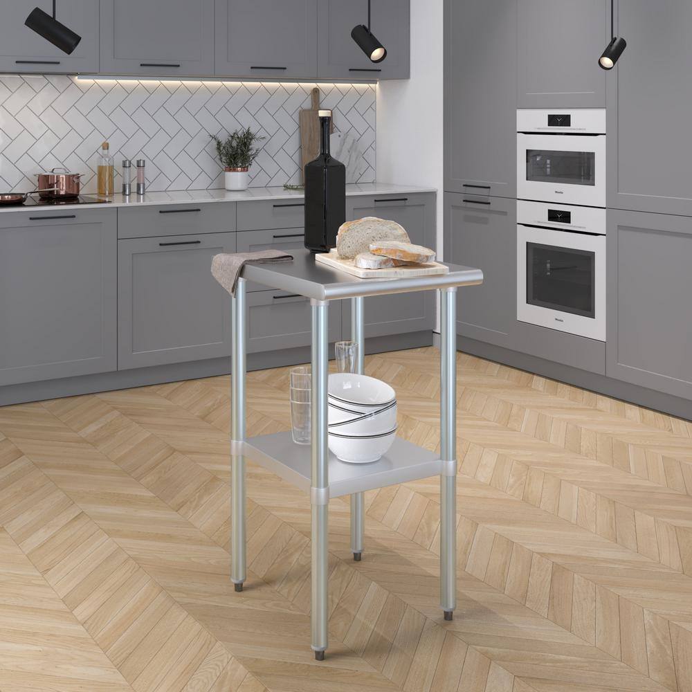 24 in. x 18 in. Stainless Steel Kitchen Utility Table with Adjustable Bottom Shelf - Hercitys
