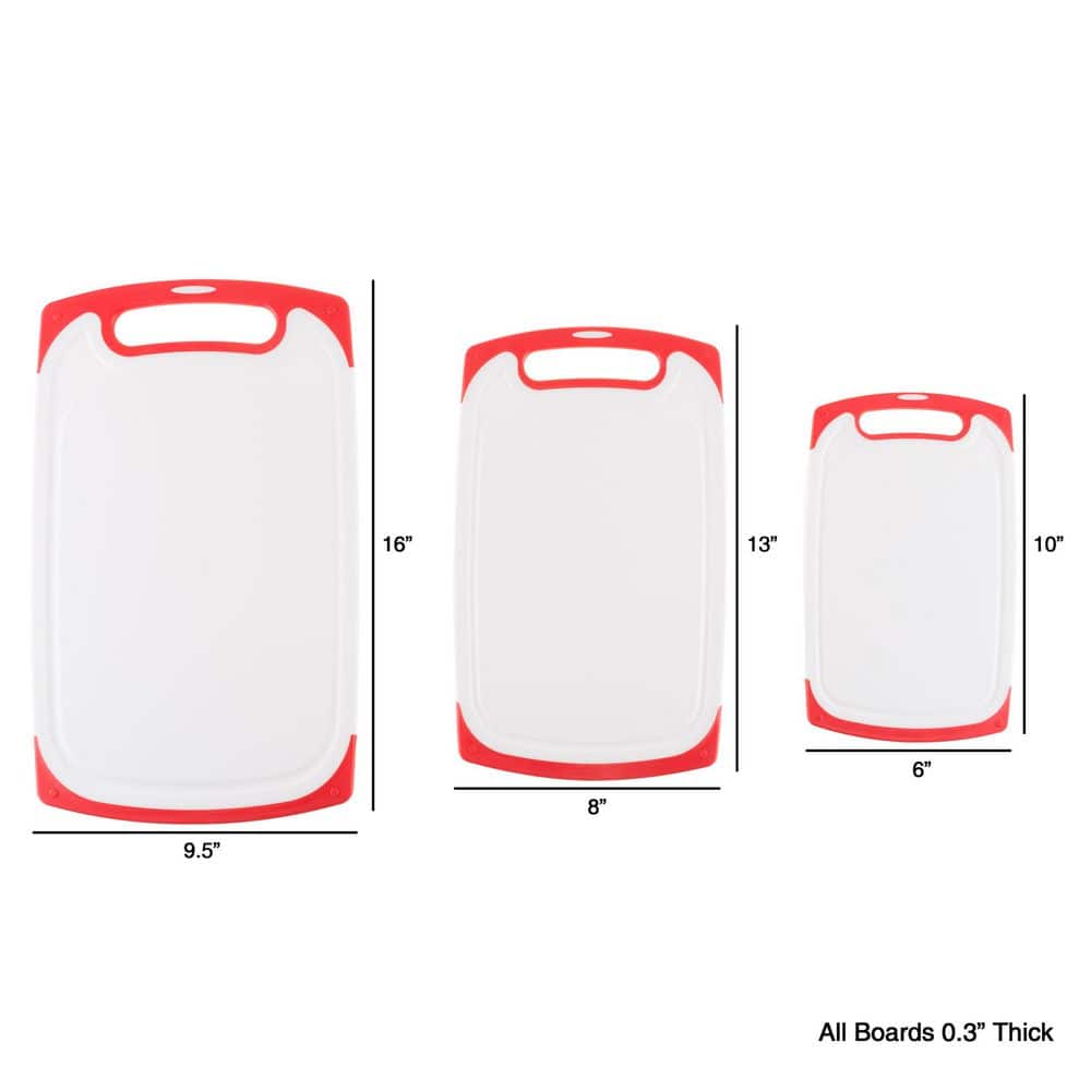 3-Peace Plastic Cutting Boards, Red - Hercitys