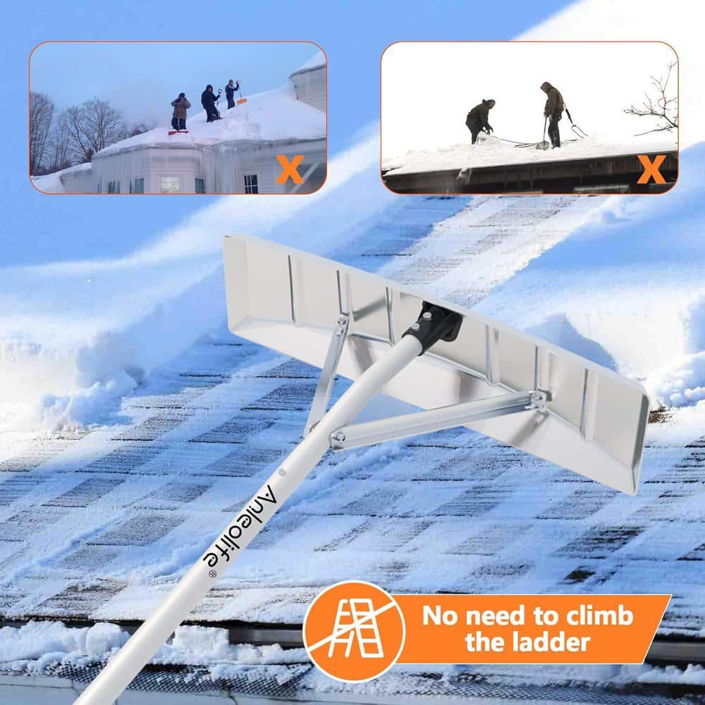 252 in. Aluminum Telescoping Handle Snow Roof Rake Shovel Large Blade Removal Tool with Extendable Poles - Hercitys
