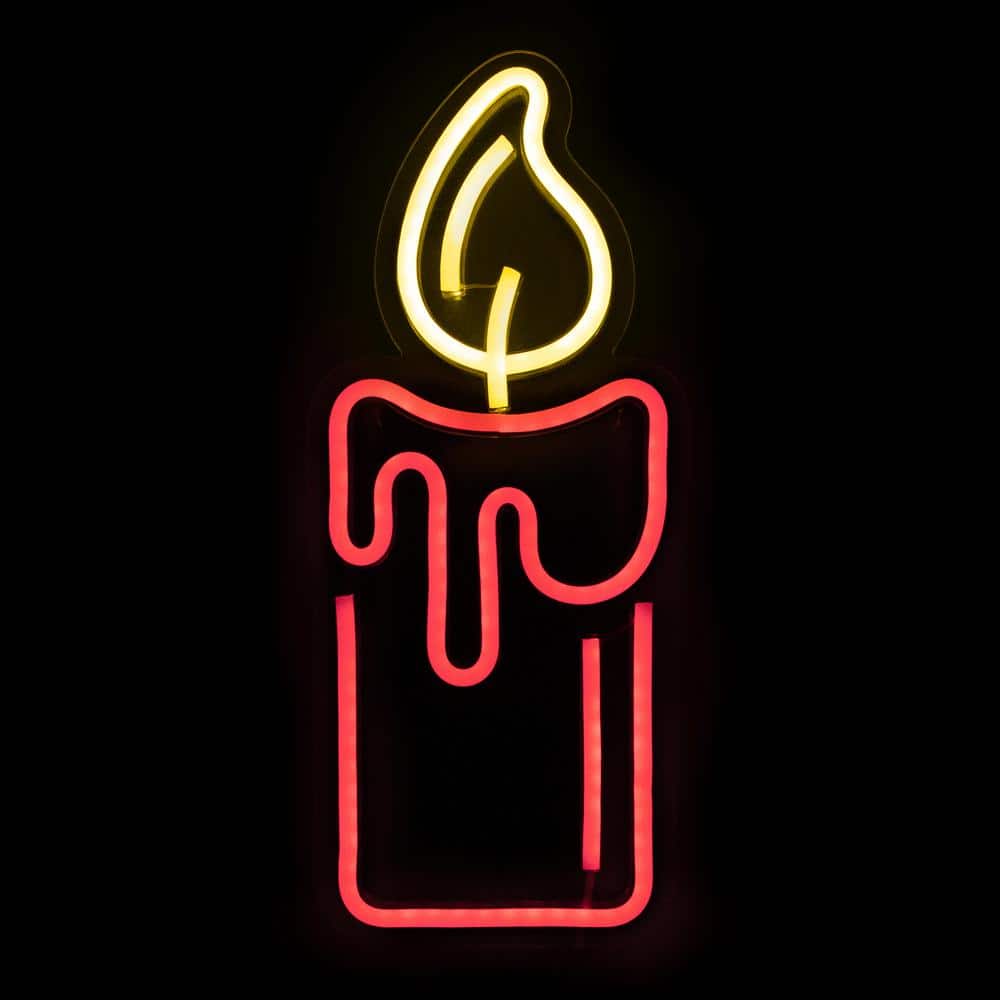 12 in. Red LED Lighted Neon Style Red Candle Christmas Window Silhouette - Hercitys
