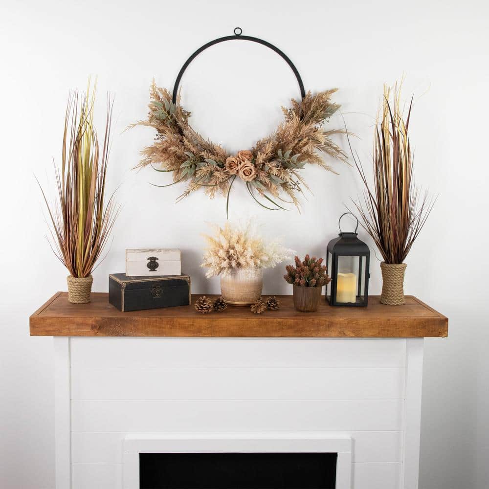 24 in. Unlit Fall Harvest Pale Rose and Thistle with Foliage Artificial Wreath - Hercitys