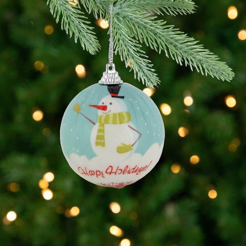 2.25 in. (60 mm) Snowmen ‘Happy Holidays’ Decoupage Christmas Ball Ornament Set (14-Piece) - Hercitys