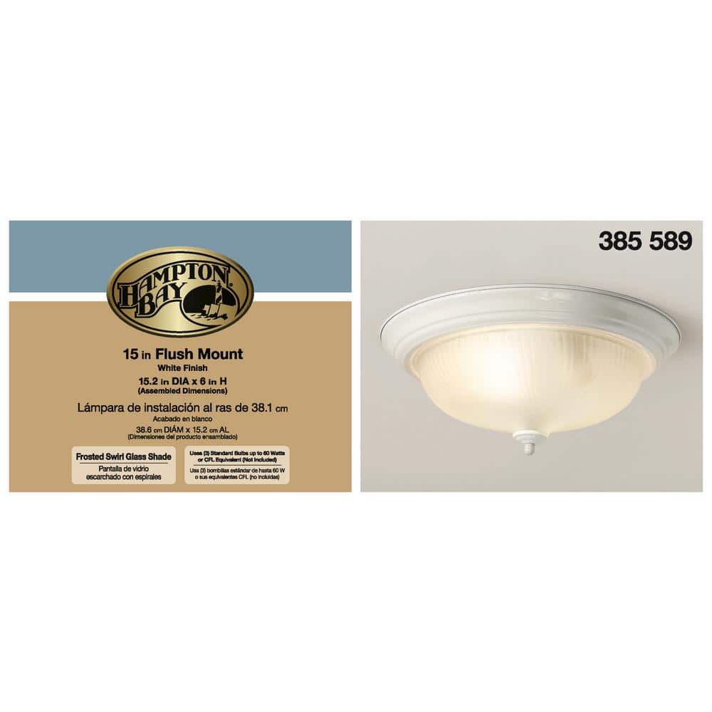 15 in. 3-Light White Dome Flush Mount with White Glass Shade - Hercitys