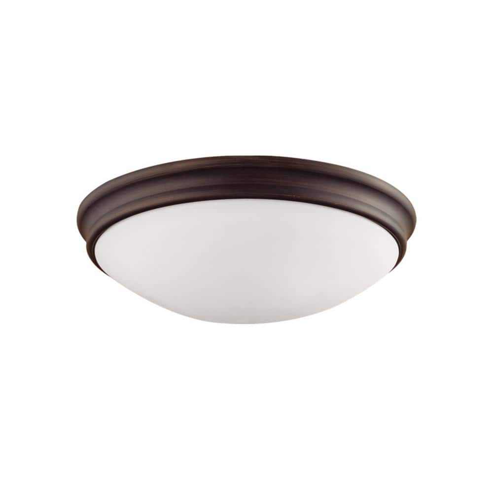 10 in. W 1-Light Rubbed Bronze Bowl Ceiling Fixture with Glass Shade Flush Mount - Hercitys