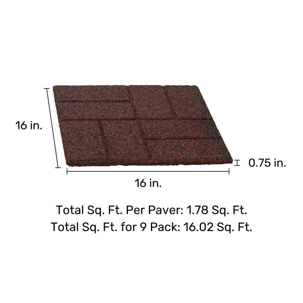 16 in. x 16 in. x 3/4 in. Black/Red Blended Dual-Sided Rubber Paver (9-Pack) - Hercitys