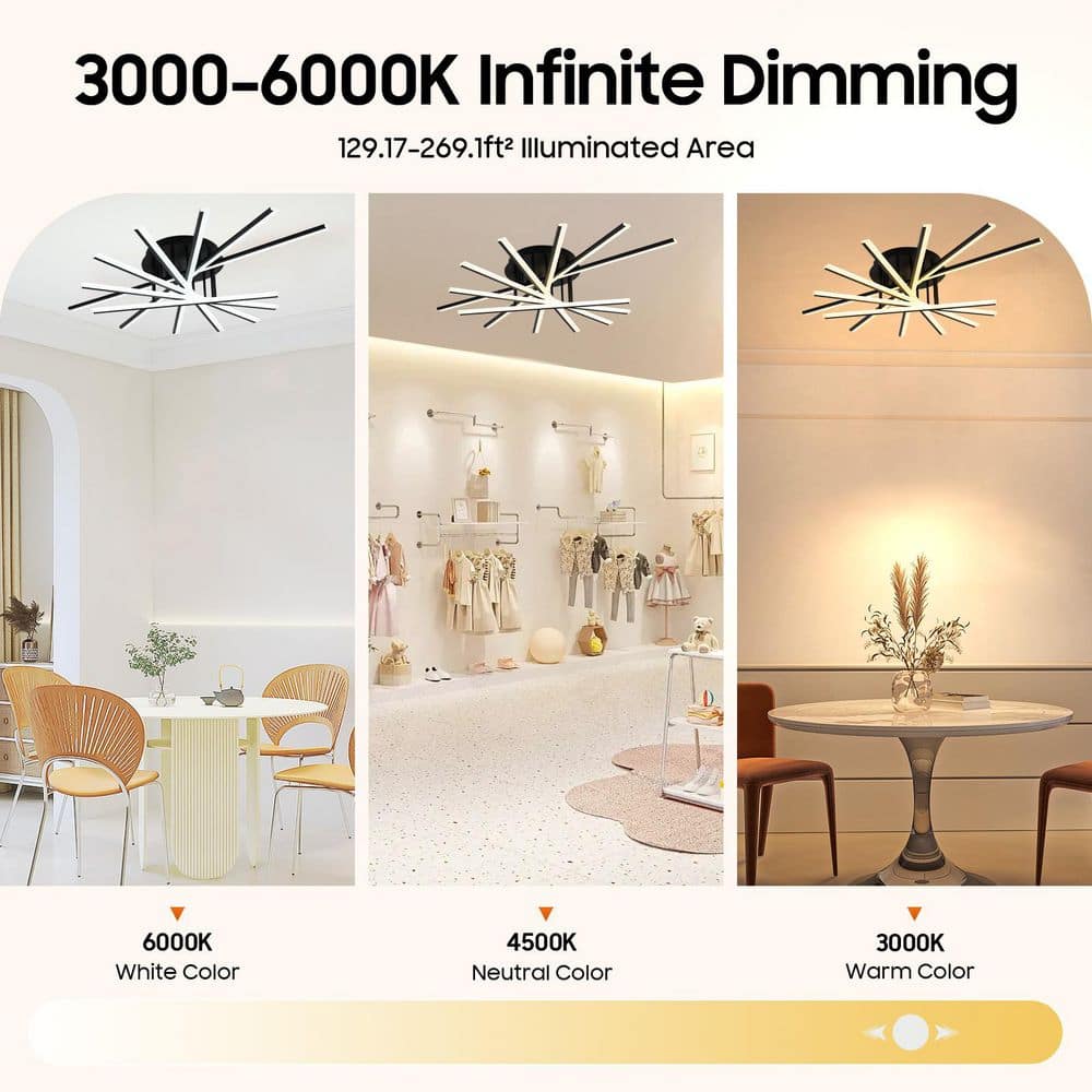 42.5 in. 7-Light Black Integrated LED Modern Creative Flush Mount Ceiling Lamp - Hercitys