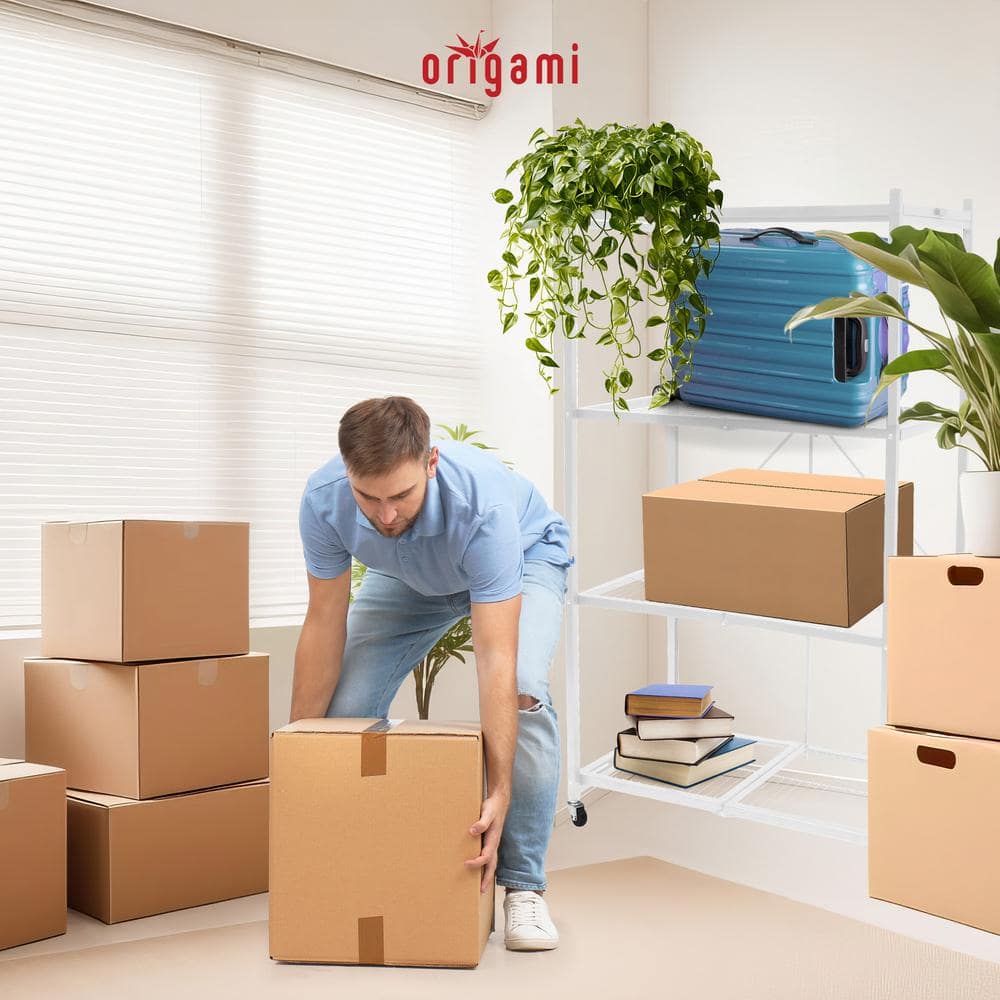 21 in. x 36 in. 60 in. Wheeled 4-Shelf Folding Steel Wire Shelving White - Hercitys