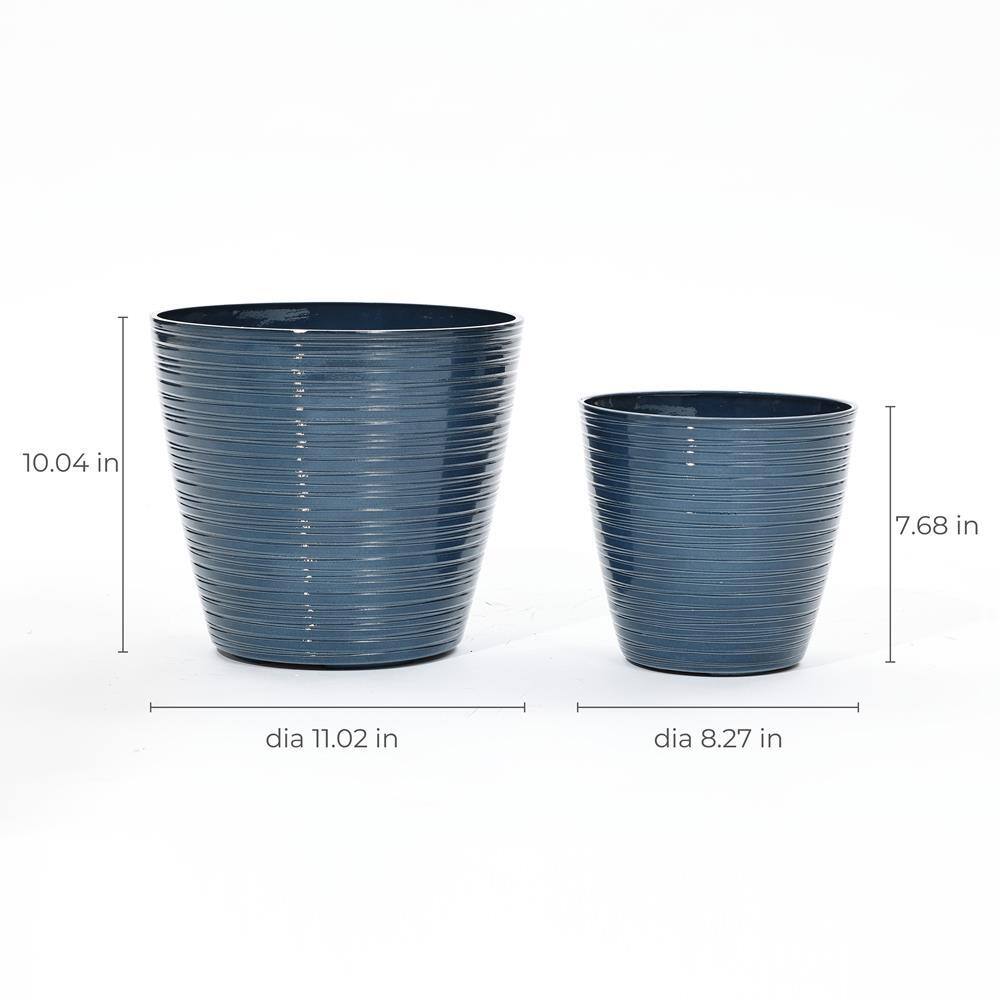 11.02 in. W x 10.04 in. H Marine Blue Tapered Round Tropical Plastic Planters Set (2-Piece) - Hercitys