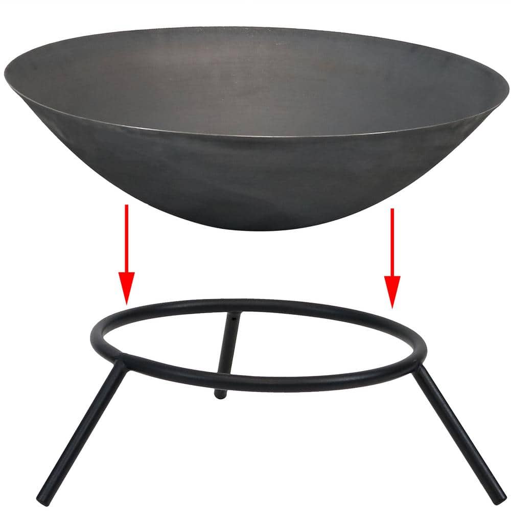 22 in. x 10 in. Round Raised Cast Iron Wood Burning Fire Pit in Steel Finish - Hercitys