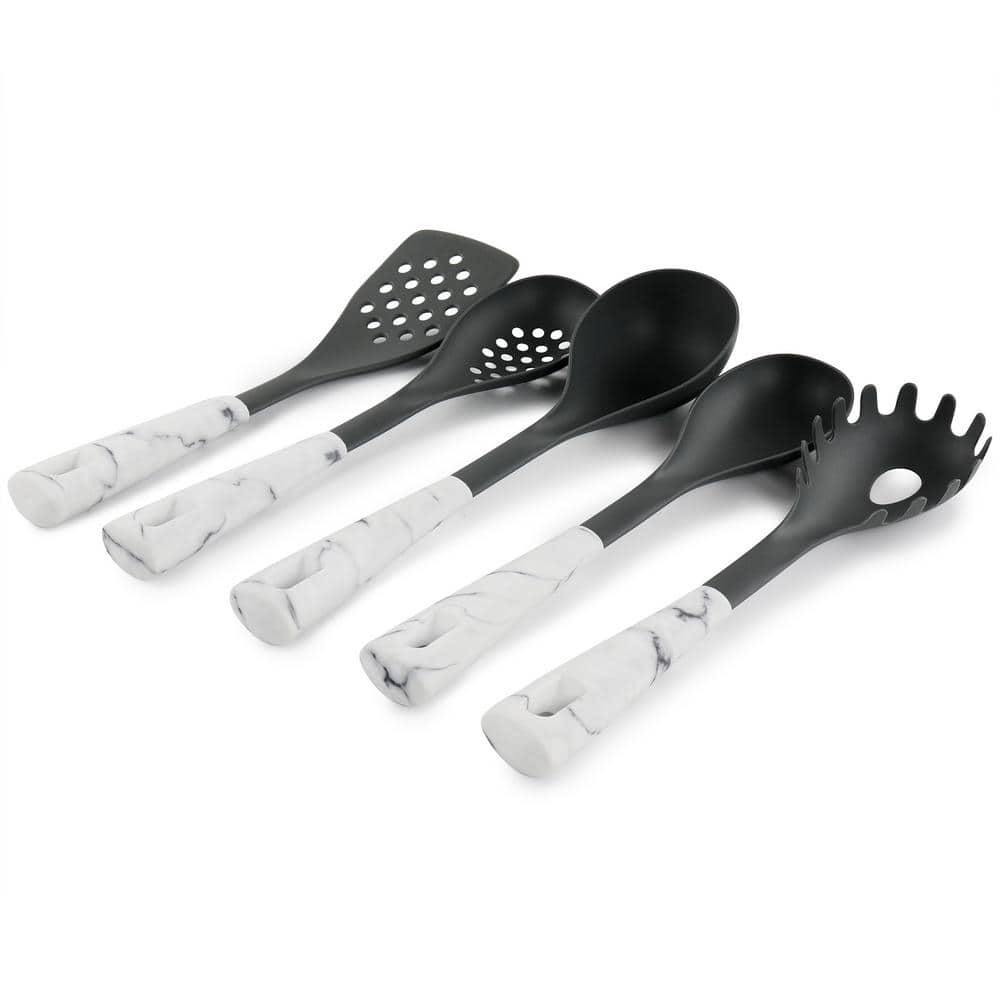5-Piece Nylon Kitchen Tool Set in White Marble - Hercitys
