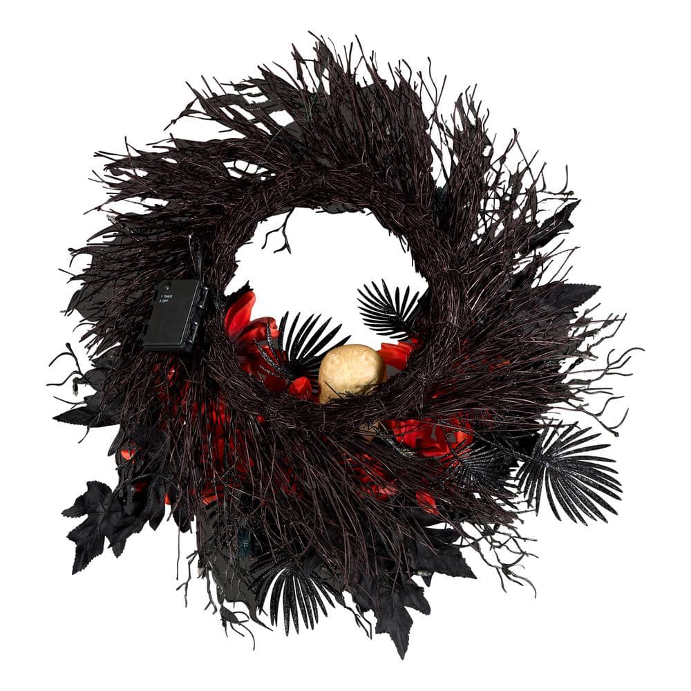 24 in. Boo-tiful Halloween Wreath with 30 Green LED Lights - Hercitys