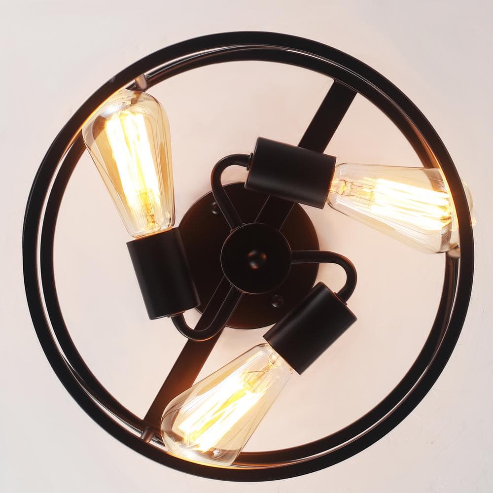 12.6 in. 3-Light Black Semi Flush Mount Ceiling Light Fixture with Metal Cage and No Bulbs Included - Hercitys