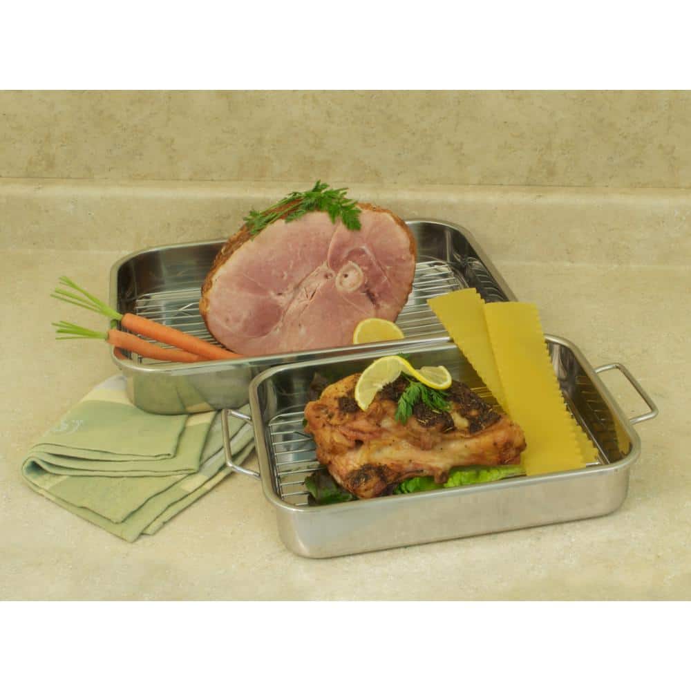 16.5 in. Stainless Steel Lasagna and Roasting Pan with Rack - Hercitys