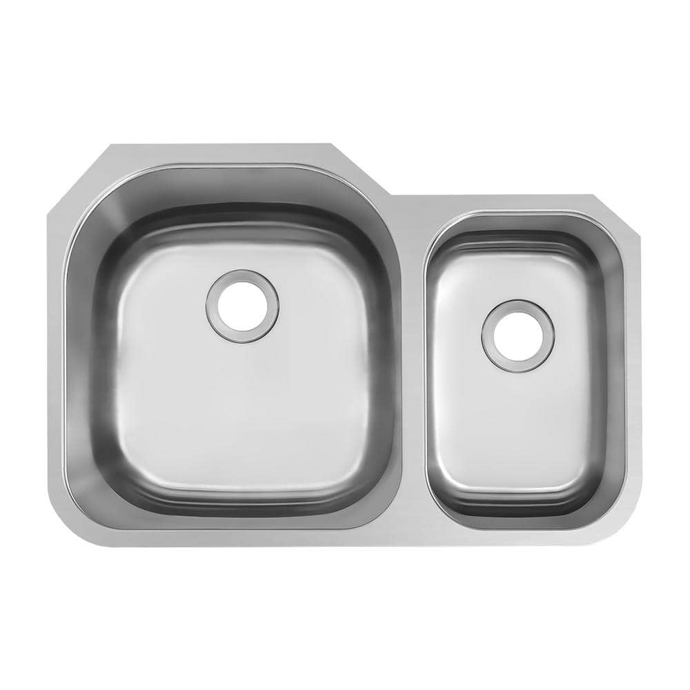 32 in. Undermount 70/30 Double Bowl 18 Gauge Stainless Steel Kitchen Sink - Hercitys