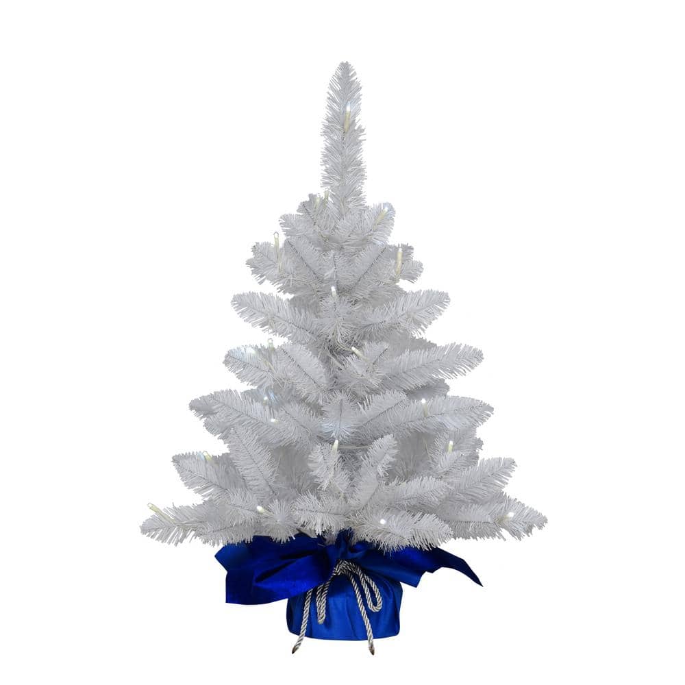 2 ft. White Prelit Table Top Artificial Christmas Tree with 35 Lights in Blue Sac - Hercitys