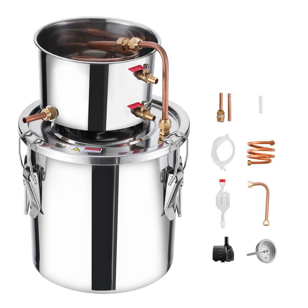 3 Gal. / 11.4 L Alcohol Still, Stainless Steel Distiller with Copper Coil, Fermentation Kit with Thermometer and Pump - Hercitys
