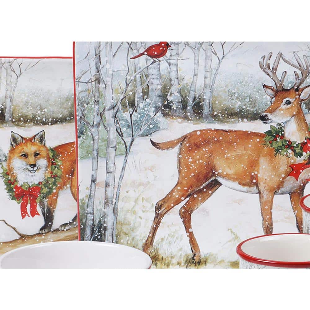 10.25 in. Winter Forest Multicolored Earthenware Dinner Plate (Set of 4) - Hercitys