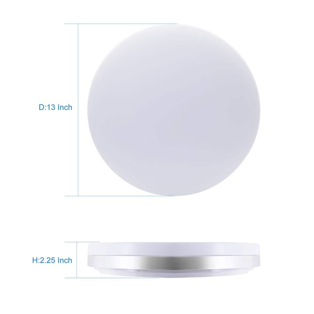 13 in. White LED Ceiling Light with Silver Rim, 4000K Cool White lighting, Dimmable - Hercitys