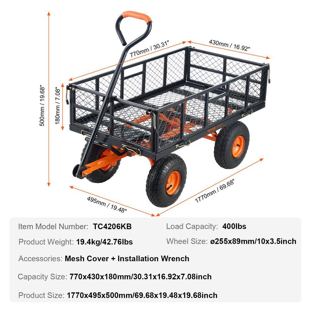 2.09 cu.ft Dump Cart Metal Garden Dump Cart Garden Carts Utility Wheelbarrow 400 lbs. Capacity 10 in. Tires - Hercitys