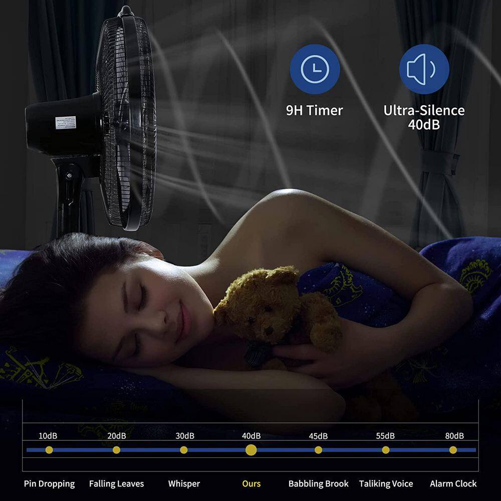 14.5 in. 12-Fan Speeds Pedestal Fan in Black with 90° Wide Oscillation, Remote Control, Timer - Hercitys