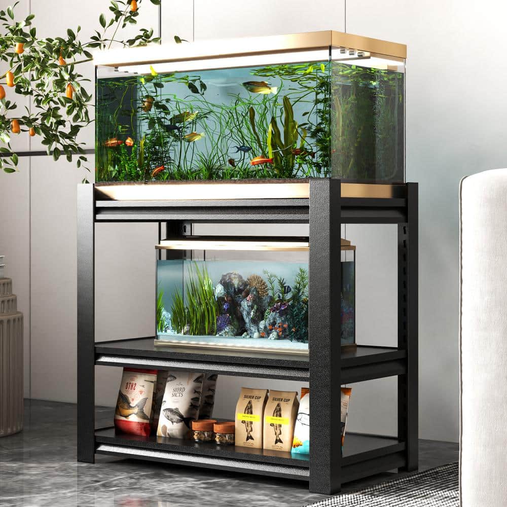 3-Tier Kitchen Pantry, Fish Tank Stand, Metal Aquarium Stand, Adjustable Heavy Duty Reptile Tank in Black - Hercitys
