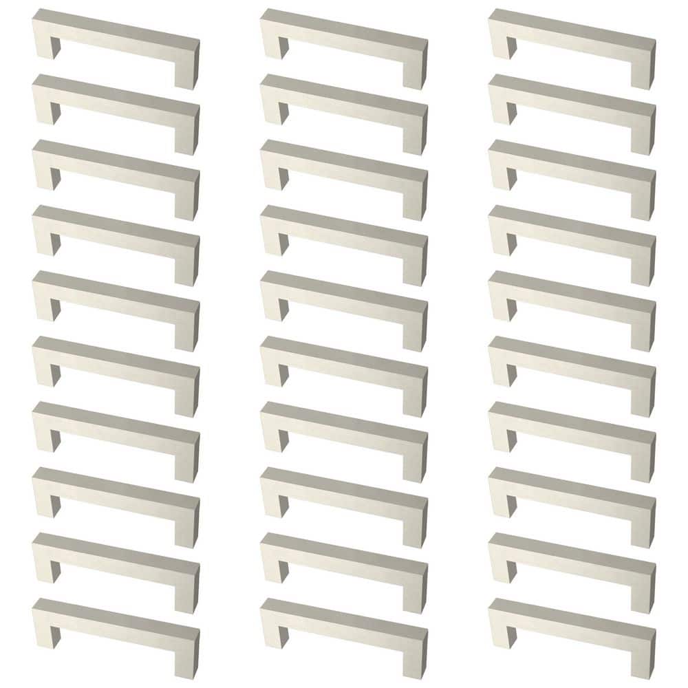 30-Pack Simple Modern Square 3-3/4 in. (96 mm) Modern Cabinet Drawer Pulls in Stainless Steel - Hercitys