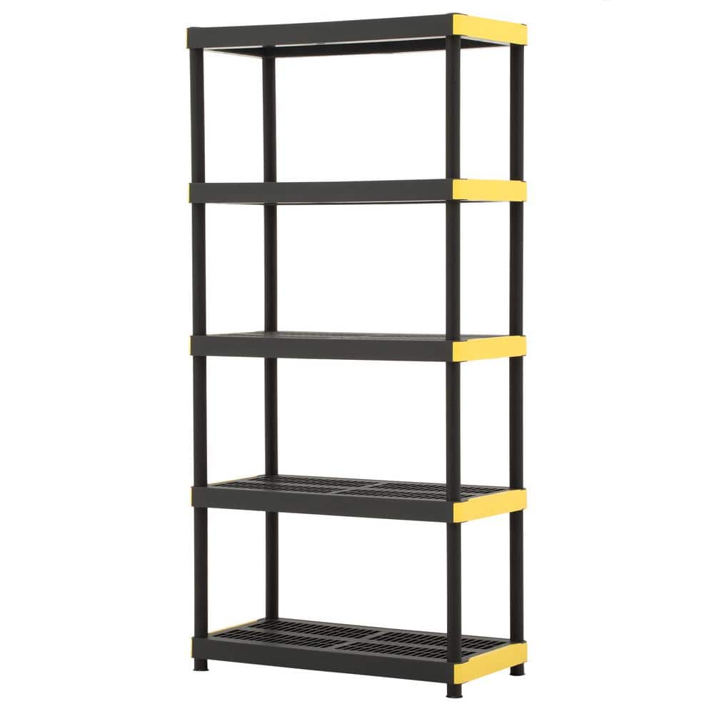 5-Tier Easy Assembly Multi-purpose Plastic Garage Storage Shelving Unit in Black (36 in. W x 74 in. H x 18 in. D) - Hercitys