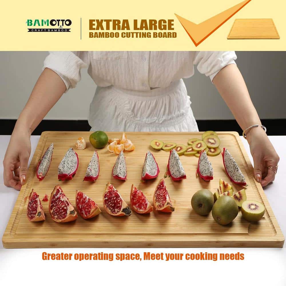 24 x 18 in. Rectangular Extra Large Bamboo Cutting Board Handle, Juice Groove Kitchen Counter Sink - Hercitys