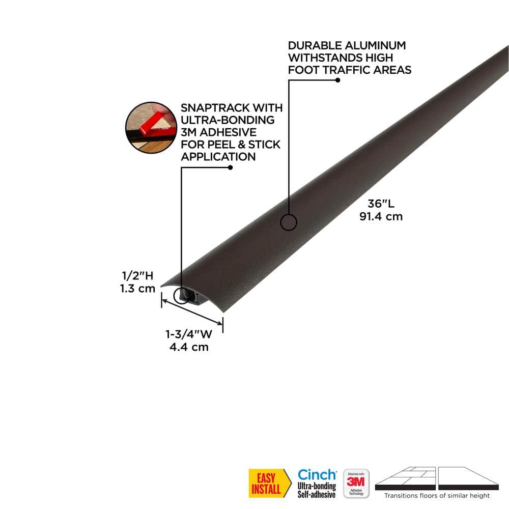 1 3/4 in. x 36 in. Mocha Aluminum CINCH T-Molding Transition Strip w/ Snaptrack - Hercitys