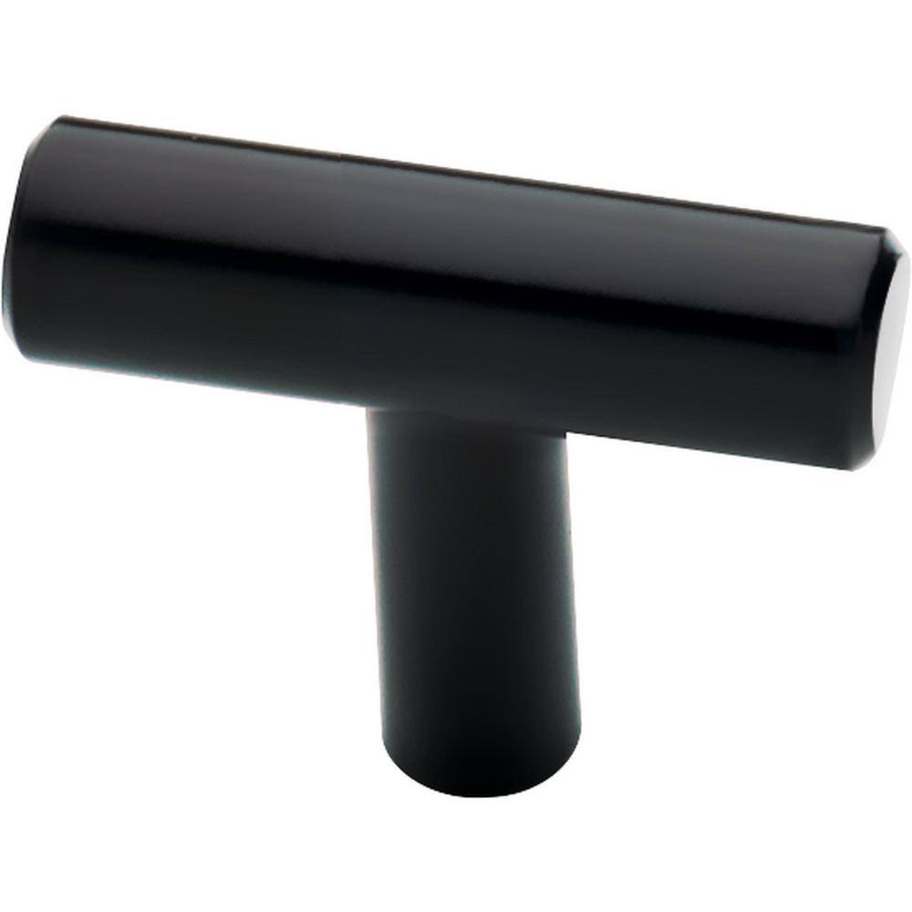 (10-Pack) Simple Bar 1-1/4 in. (32 mm) Modern Matte Black T-Shaped Bar Cabinet Knobs - Hercitys