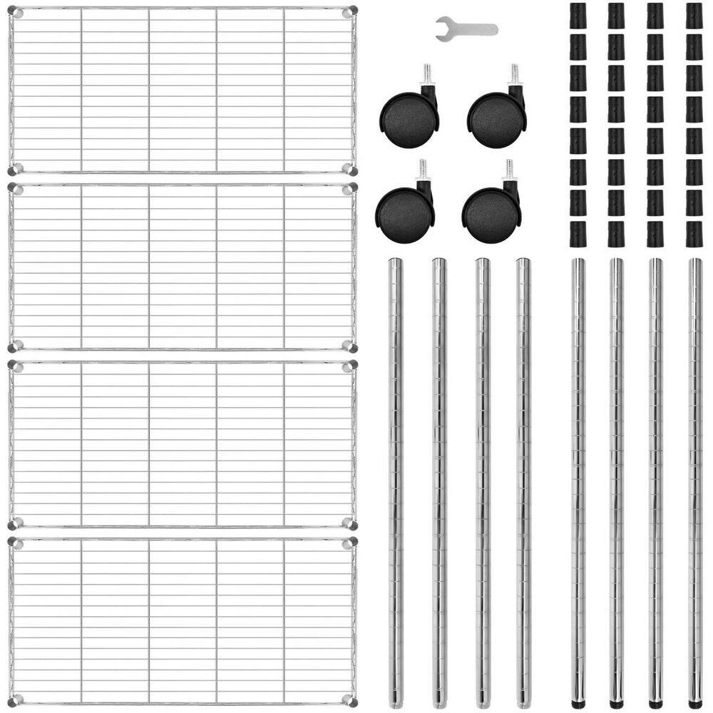 4-Tier Heavy Duty Storage Shelving Unit with Height Adjustable, Steel Kitchen Pantry for Garage in Chrome - Hercitys