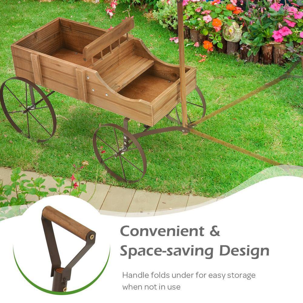 24.5 in. L x 13.5 in. W x 24 in. H Brown Solid Wood Wheelbarrow Planter Box, Raised Beds - Hercitys