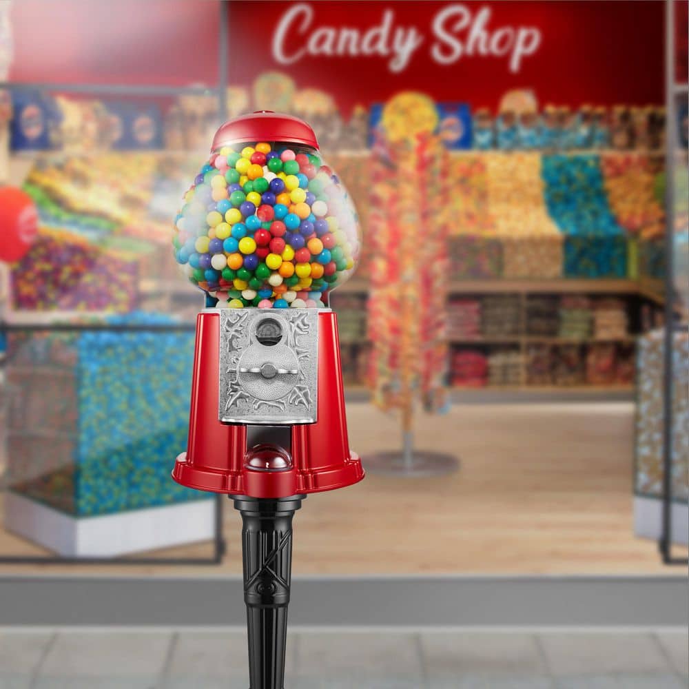 15 in. Gumball Machine with Stand, Vintage Style Candy Dispenser, Red - Hercitys