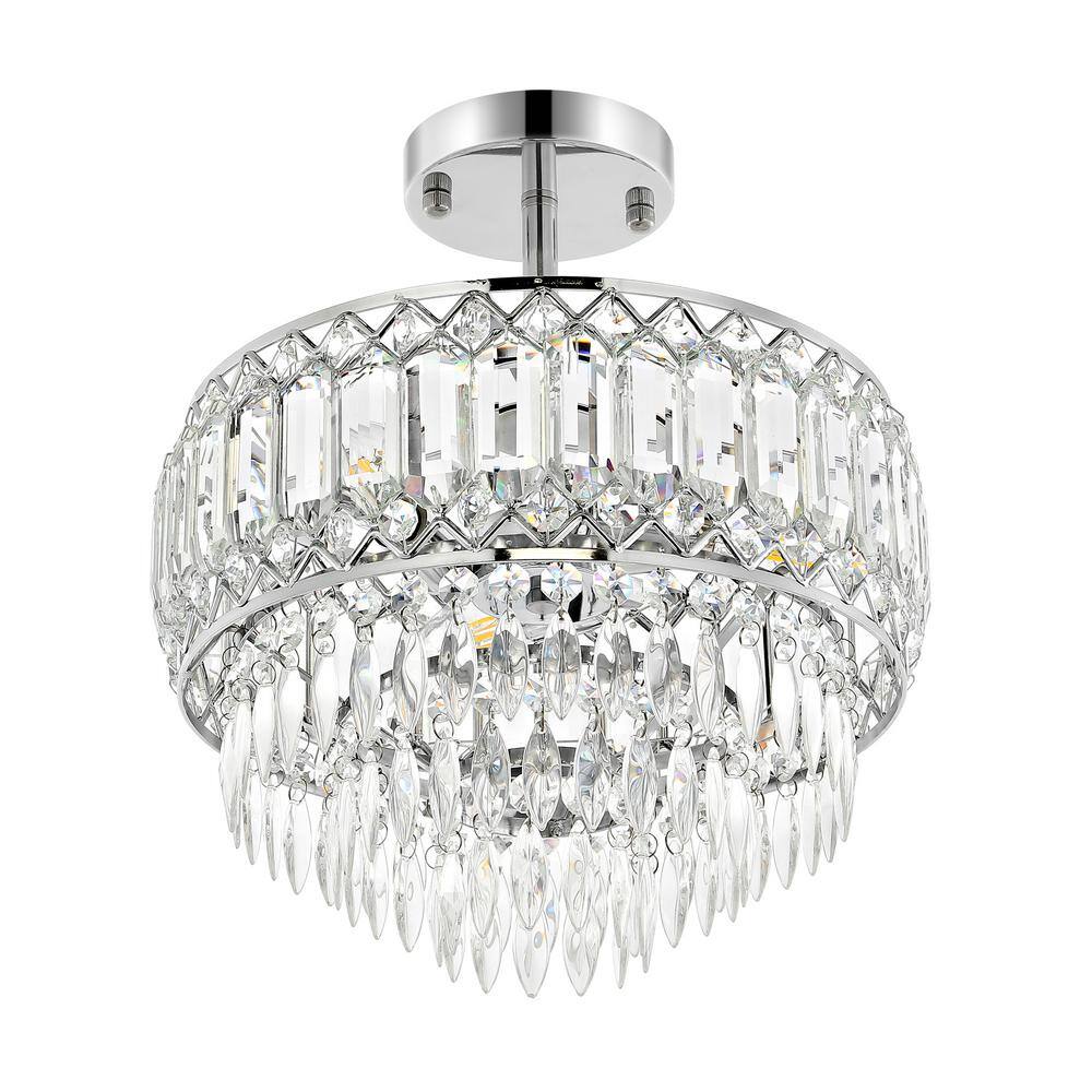 11.6 in. 3-Light Chrome Glam Crystal Semi-Flush Mount Chandelier - Hercitys