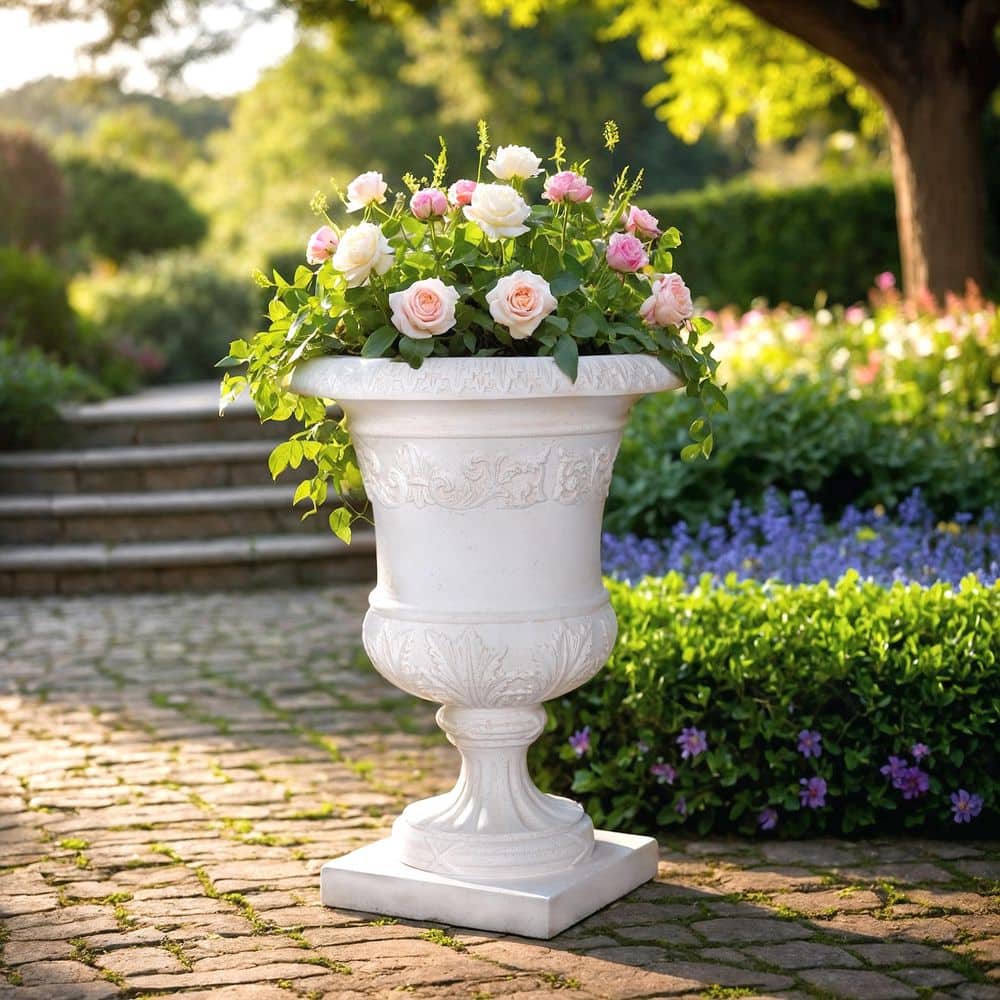 21.25 in. H Cast Stone Barrett Urn in Light Aged White Finish - Hercitys